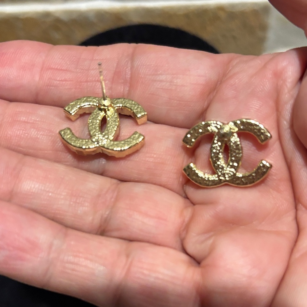 Gold Crystal Interlocking Logo Stud Earrings - image 4